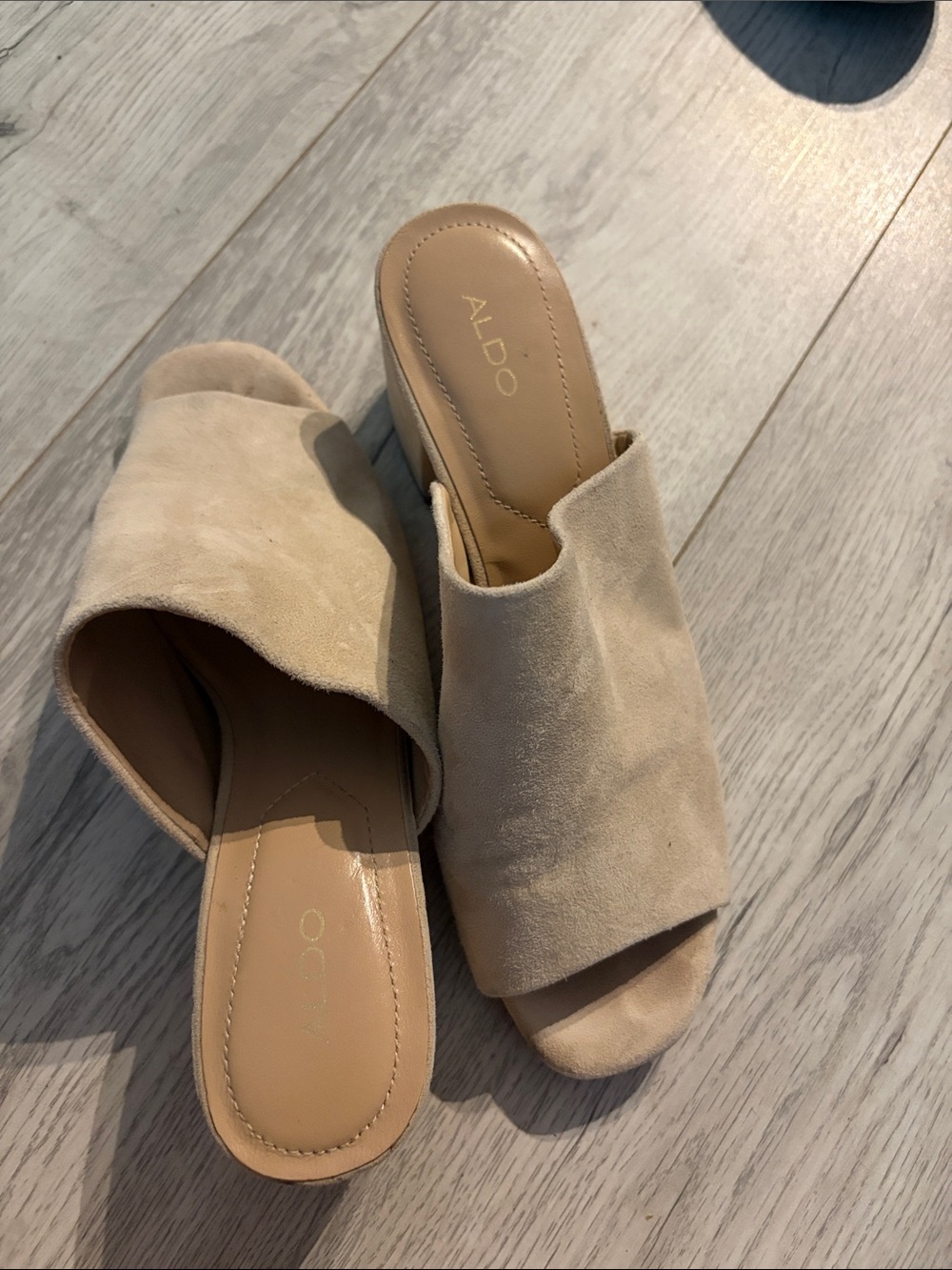 ALDO Beige Suede Open-Toe Slide Mule
